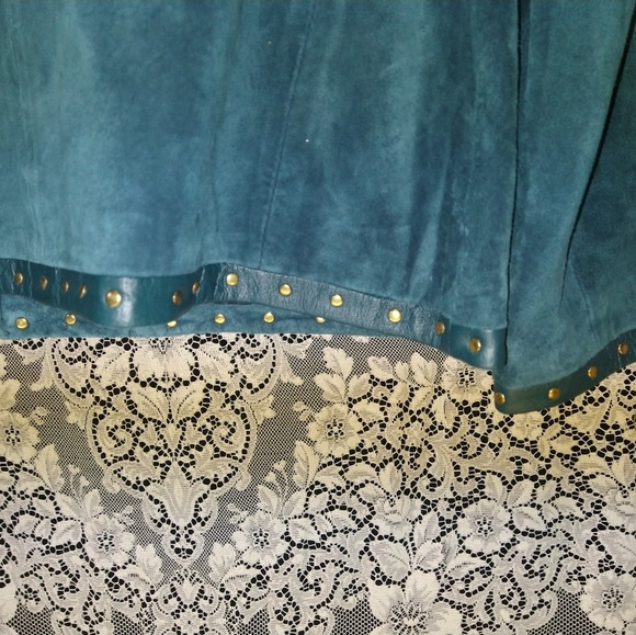 Louis Dell Olio turquoise teal 100% suede with leather trim moto zipper jacket - Picture 4 of 5